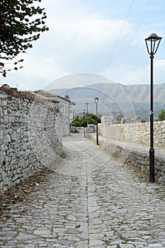 Medieval cobblestone street with very old stones