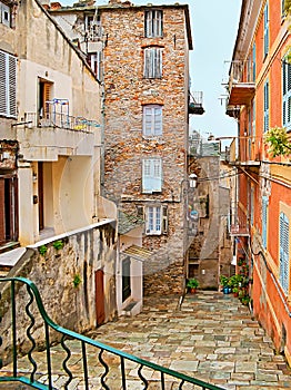 The medieval courtyard in living quarter in Bastia, France