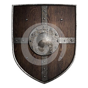 Medieval crusader wooden shield isolated 3d illustration