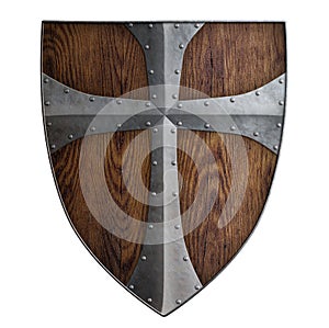 Medieval crusader wooden shield isolated