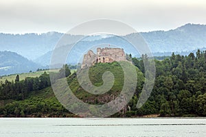 Medieval Czorsztyn castle at the lake