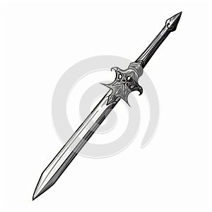 Medieval Dagger: Realistic Fantasy Blade Drawing With Strong Light And Crisp Outlines