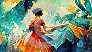 medieval dance poster, woman with a dress illustration, ai generated image