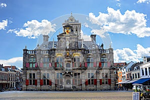 Medieval Delft City Hall on the Delft Market Place, Netherlands.