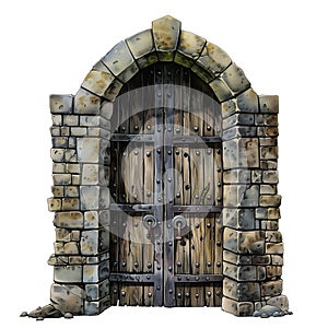 Medieval door made of stone isolated on transparent background. 3d illustration.