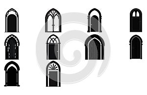 Medieval door silhouettes, Architectural type of arches shapes and forms silhouettes