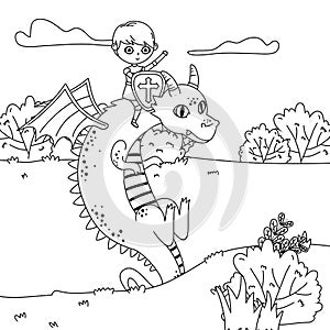 Medieval dragon and knight of fairytale design vector illustration