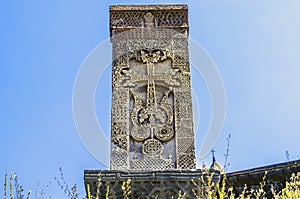 Medieval engraved stone cross about the monastery of Haghpat