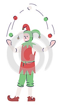 Medieval entertainer juggles semi flat RGB color vector illustration