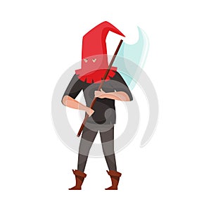 Medieval Executor or Headman Wearing Red Hat and Carrying Sharp Axe Vector Illustration photo