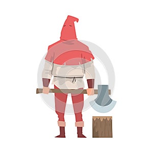 Medieval Executor or Headman Wearing Red Hat and Carrying Sharp Axe Vector Illustration photo