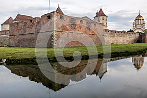 Medieval Fagaras fortress and the orthodox Cathedral of St. John the Baptist, Fagaras, Transylvania, Romania