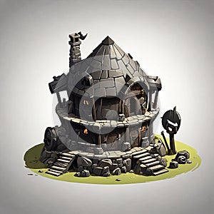 Medieval fantasy 3d house isolated - orc or dwarf dwelling external illustration