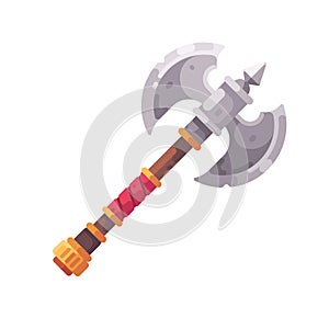 Medieval fantasy axe flat icon. Game weapon illustration.