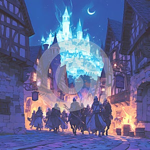 Medieval Fantasy Castle and Town Illustration