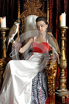 Medieval fantasy princess with two falcons photo