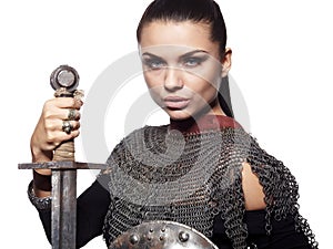 Medieval female knight in armour