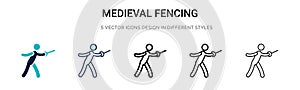 Medieval fencing icon in filled, thin line, outline and stroke style. Vector illustration of two colored and black medieval