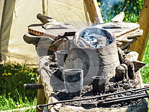Medieval field forge with tools