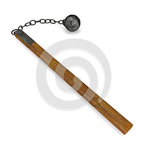 Medieval Flail with Ball and Chain on white. 3D illustration