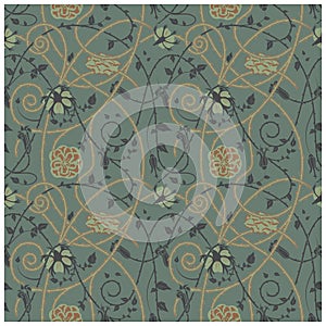 Medieval flowers pattern dark