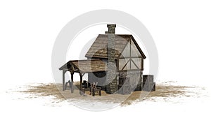 Medieval forge on a sand area