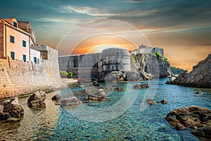 Medieval fort Bokar at sunset, Dubrovnik, Croatia.