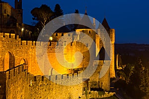 Medieval fortified city in evening time. Carcassonne