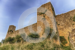 Medieval fortified city walls of the town of Monteriggioni, Italy