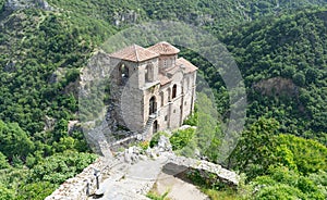 Medieval Fortress Asen , on a hill in eastern Europe, Bulgaria. Bulgarian antique and heritage stronghold fortification on a rock