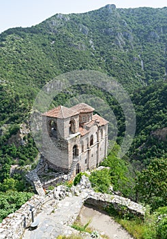 Medieval Fortress Asen , on a hill in eastern Europe, Bulgaria. Bulgarian antique and heritage stronghold fortification on a rock