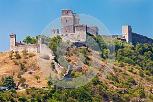 Medieval fortress of Assisi, in Italy. Landscape view of the Rocca Maggiore.