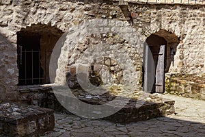Medieval fortress background. Old stone architecture. Background with copy space