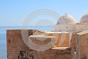Medieval fortress Bordj El Kebir at Mediterranean coast of Tunisia