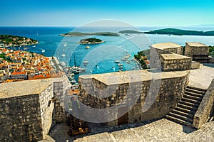 Medieval fortress with cannon and beautiful view, Hvar, Dalmatia, Croatia