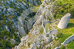 Medieval fortress Gradina on the cliffs of the Cikola River canyon