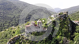 Medieval Fortress on a hill in eastern Europe, Bulgaria. Bulgarian antique and heritage stronghold fortification on a rock.