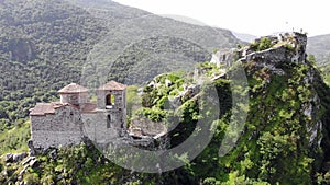 Medieval Fortress on a hill in eastern Europe, Bulgaria. Bulgarian antique and heritage stronghold fortification on a rock.