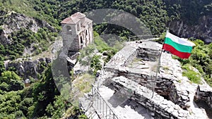 Medieval Fortress on a hill in eastern Europe, Bulgaria. Bulgarian antique and heritage stronghold fortification on a rock.