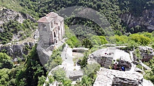 Medieval Fortress on a hill in eastern Europe, Bulgaria. Bulgarian antique and heritage stronghold fortification on a rock.