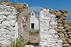 Medieval fortress and White church, Mykonos island, Greece