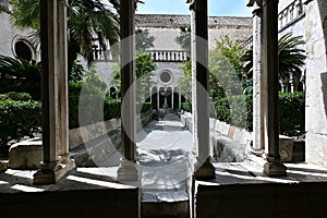 Medieval Franciscan Monastery Courtyard With Columns Stone Benches