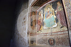 Medieval fresco in tiny church of Sovana, Italy