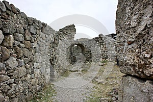 The medieval Funa Fortress, located on a rocky hill at the foot of the South Demerdzhi Mountain