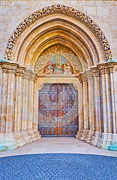 The medieval gate of Matthias Church, Budapest, Hungary