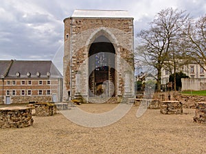 MEdieval gate to Stavelot abbey on a cloudy day