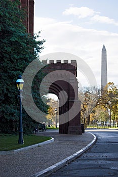 Medieval gate in washington dc monument background