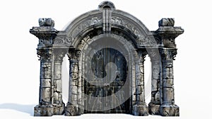 Medieval Gates on White Background. Generative ai