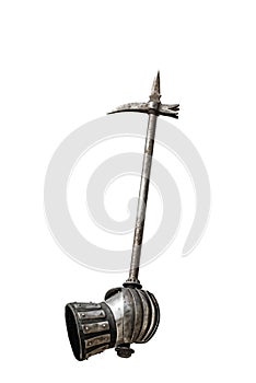 Medieval gauntlet and war hammer weapon system reconstruction photo