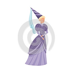 Medieval Gentlewoman or Maid with Pointed Hat in Standing Pose Vector Illustration